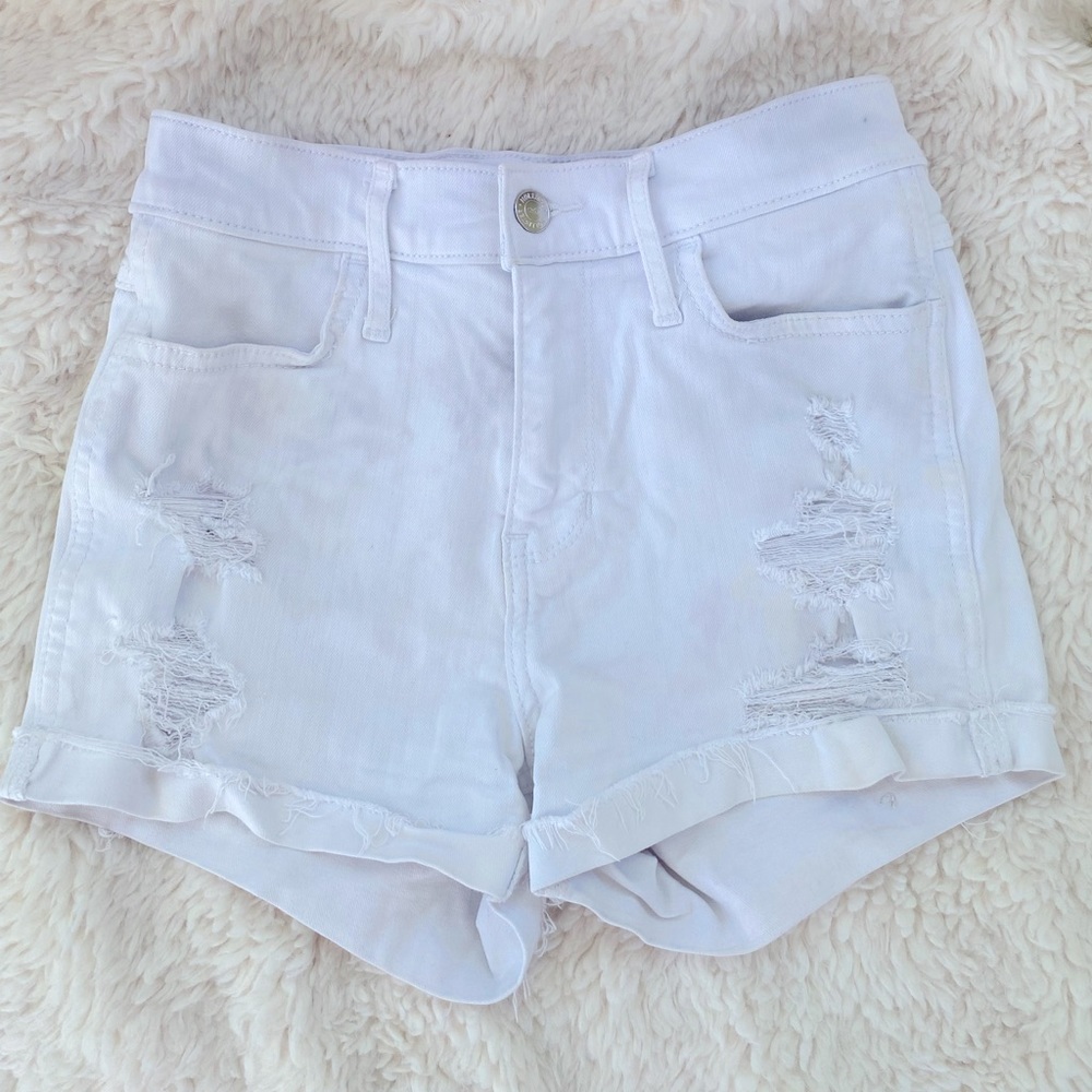 High Waisted White Denim Shorts